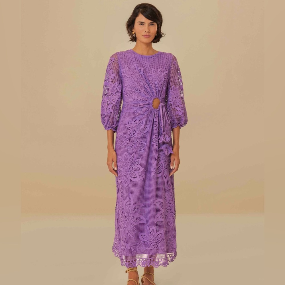 Farm Rio Purple Richelieu Cut Out Midi Dress XS